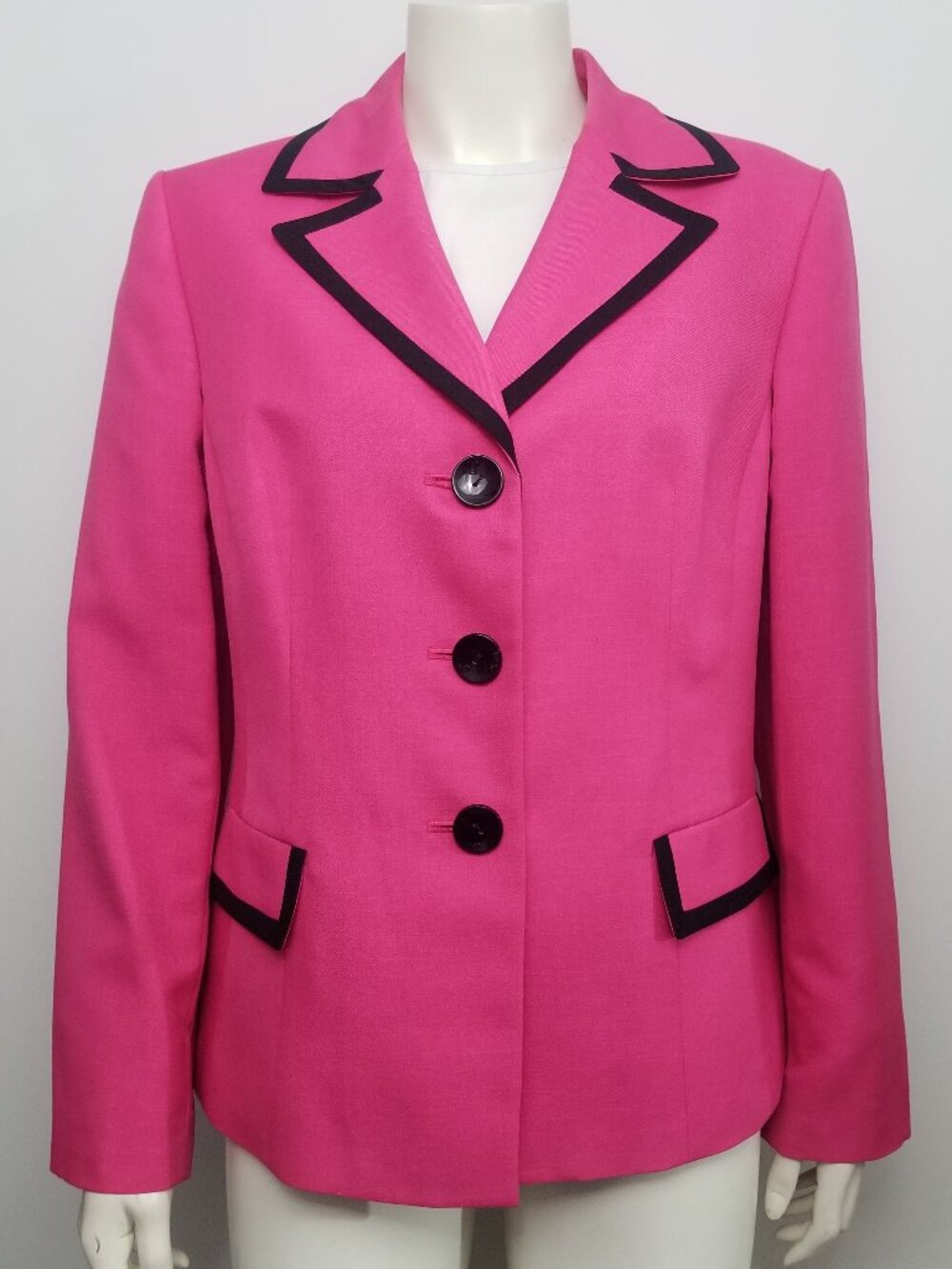 Evan Picone Hot Pink Blazer with Black Trim - Size 16